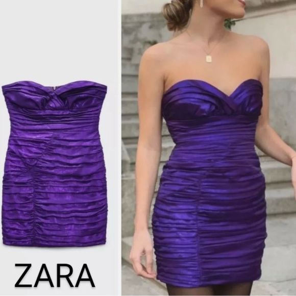 ZARA Purple Draped Mini Dress - Picture 1 of 3